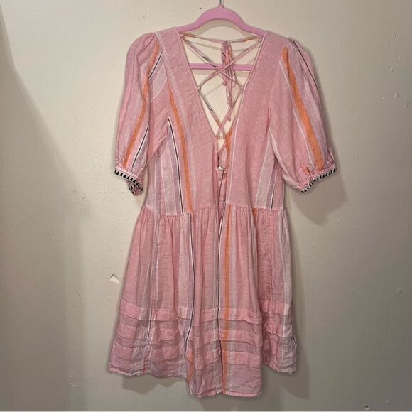 Lemlem X H&M Pink Linen Stripe Mini Short Dress Women's Size S - Picture 9 of 12